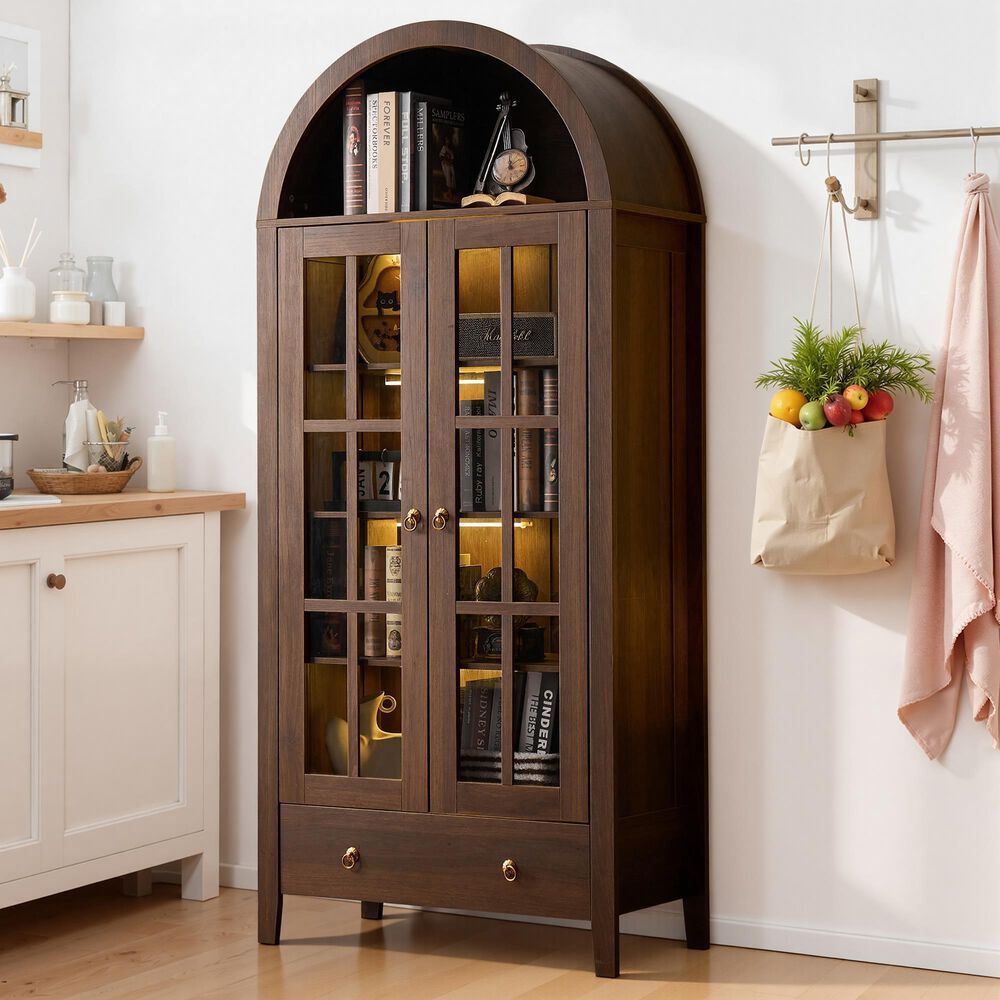 HOMLUX 71" Arched Curved Storage Cabinet in Walnut, , large