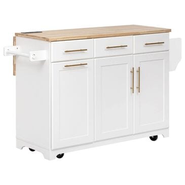 HOMLUX 59" Kitchen Island with 2 Pull Out Cabinet Organizers in White, , large
