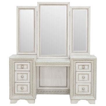 Pulaski Furniture Corp Camila Vanity and Mirror in White and Silver, , large