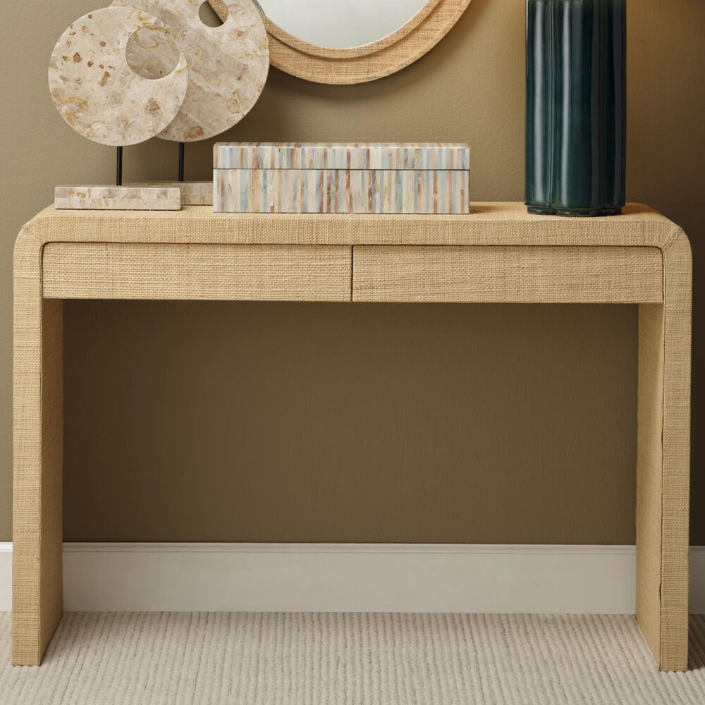 Splendor Living Hadley 2-Drawer Raffia Console Table in Natural, , large