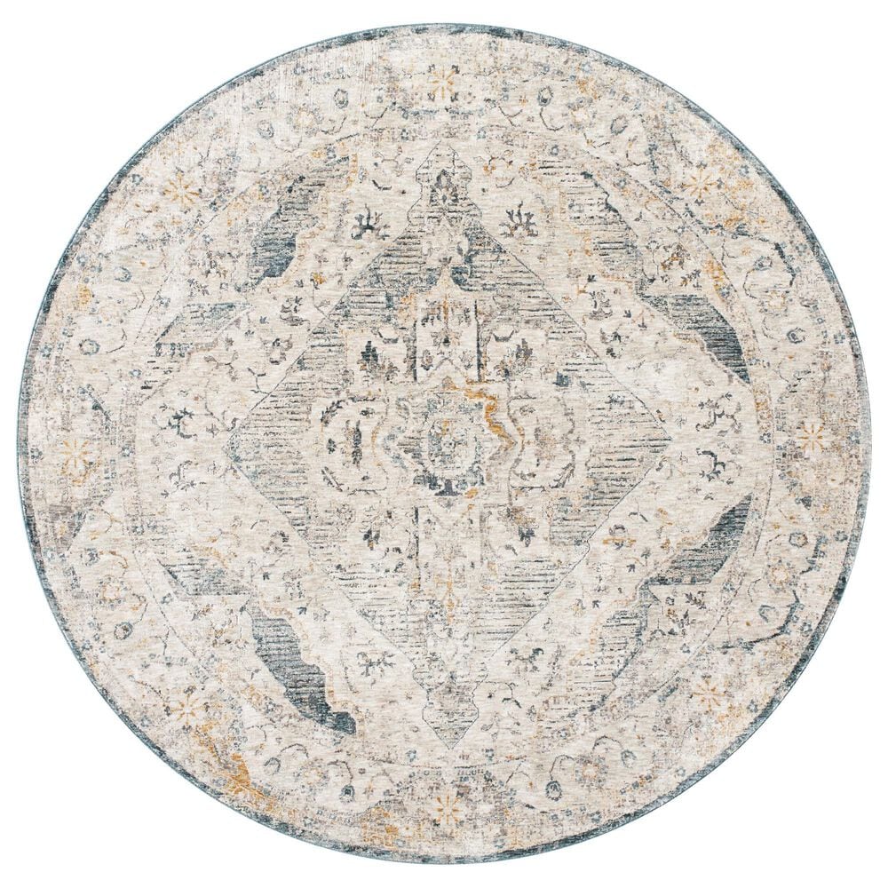 Surya Cardiff CDF-2303 Medium Gray, Light Blue, Mustard and Dark Blue 6&#39;7&quot; Round Area Rug, , large