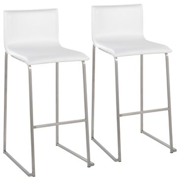 Lumisource Mara Barstool with White Cushion in Stainless Steel (Set of 2), , large