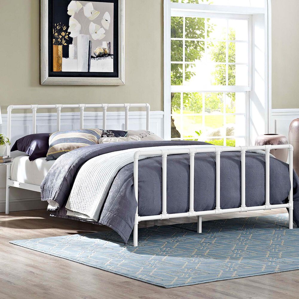 Modway Dower Stainless Steel Queen Platform Bed in White, , large