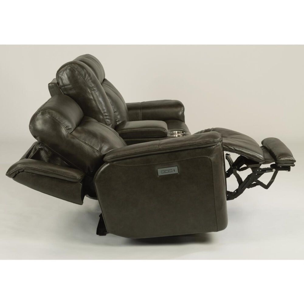 Flexsteel Miller Leather Power Reclining Loveseat with Console in Gray | Nebraska Furniture Mart