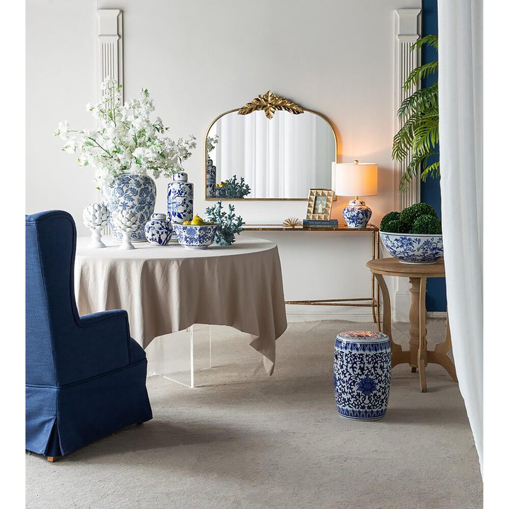 A&amp;B Home Floral Vase Table Lamp in Blue and White, , large