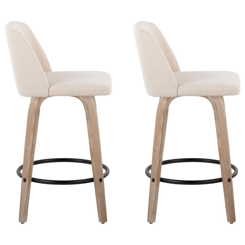 LumiSource Toriano Swivel Counter Stool with Cream Noise Fabric Upholstery in Whitewashed and Black (Set of 2), , large
