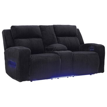 Ashley Forest Lake Power Reclining Loveseat with Console and Adjustable Headrest in Black Velvet, , large