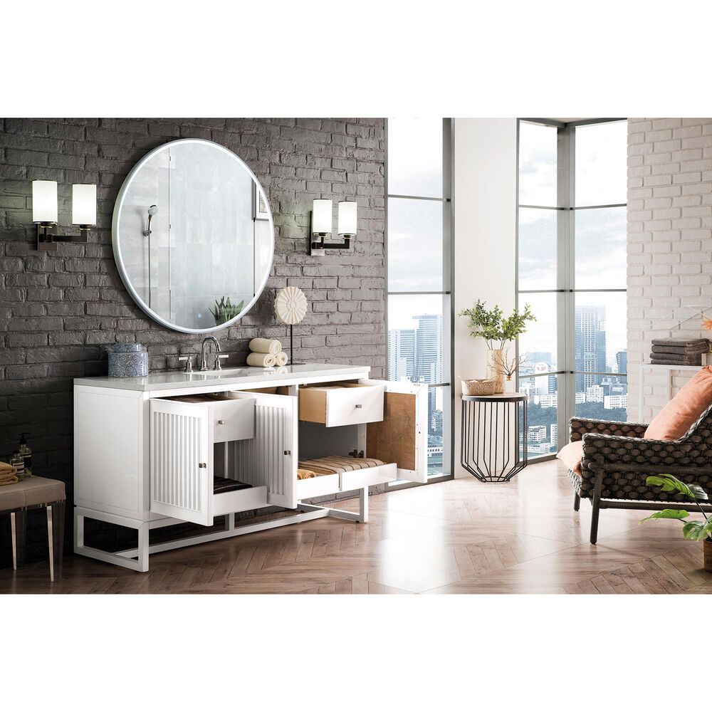 James Martin Vanities Addison 60&quot; Double Bathroom Vanity in Glossy White with 3 cm Eternal Marfil Quartz Top and Rectangular Sinks, , large