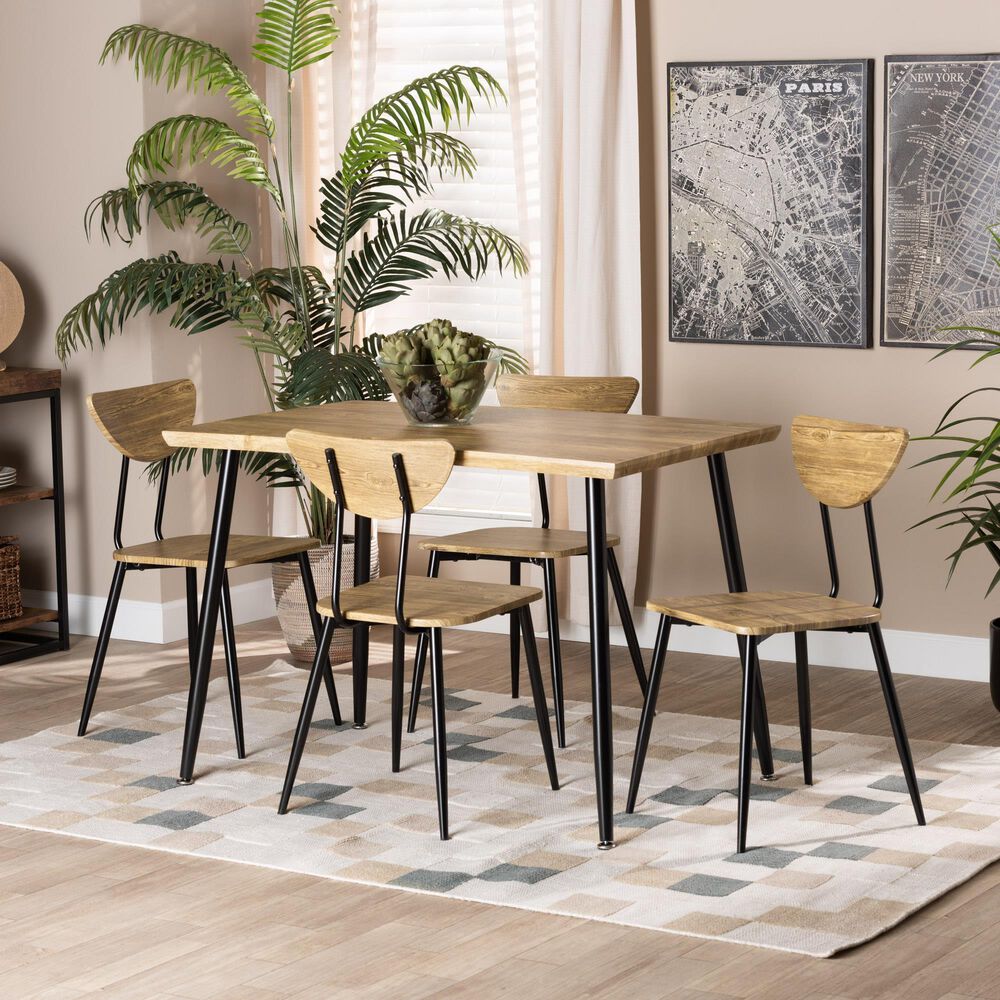 Baxton Studio Gianetta 5-Piece Dining Set in Oak Brown and Black, , large