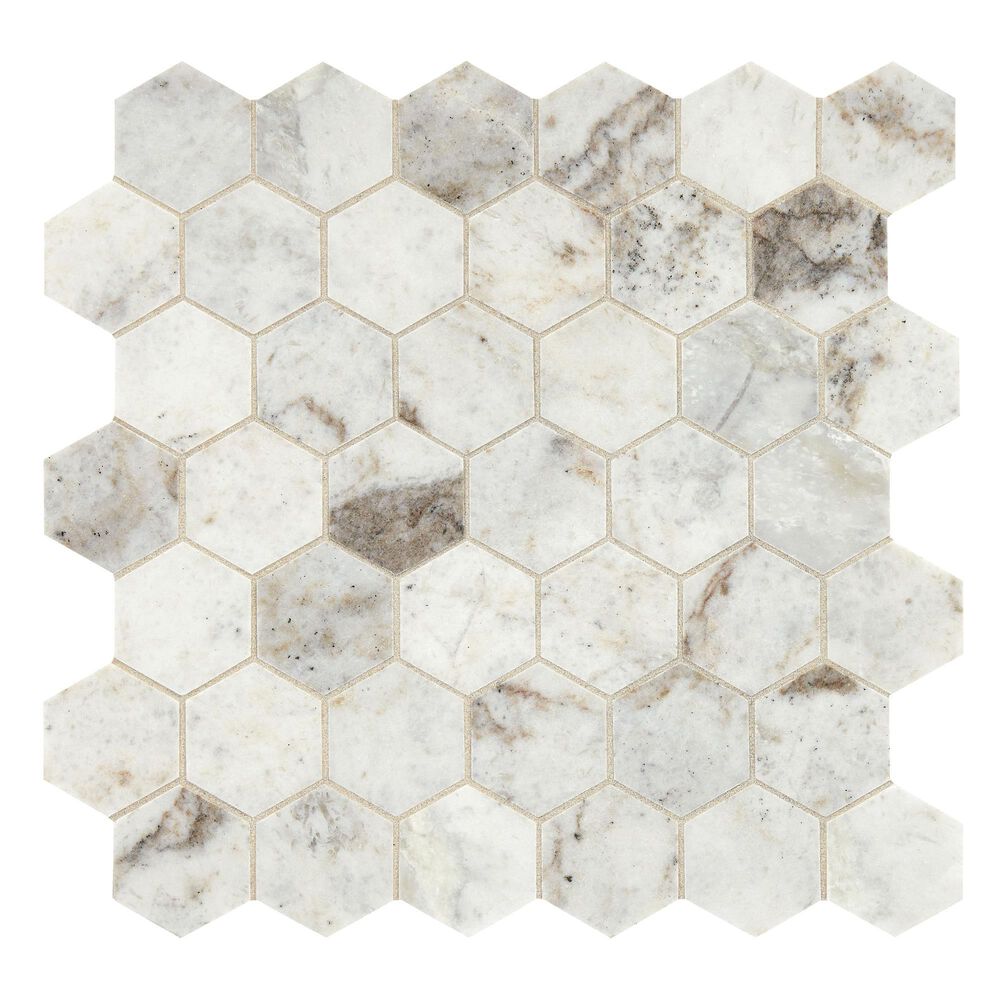 Marazzi Presario Lumen White 2" x 2" Hexagon on 12" x 12" Marble Mosaic Sheet, , large