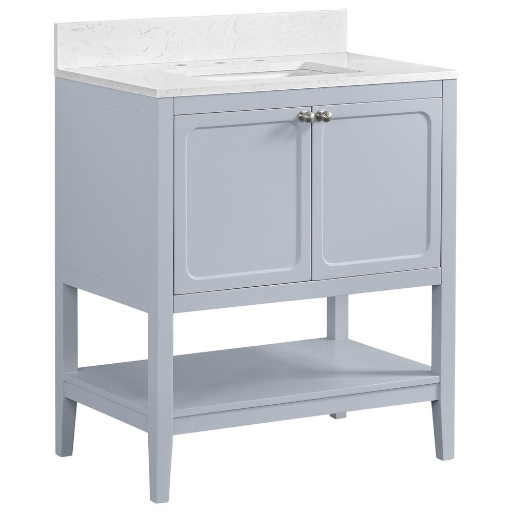 37B Ravello 30" Single Bathroom Vanity Cabinet in Soft Blue with Marble Top and Backsplash, , large
