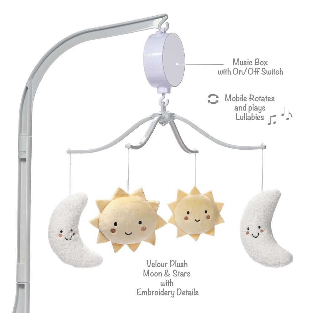 Lambs and Ivy Little Star Musical Baby Crib Mobile Soother Toy in Gray, Soft White and Creamy Yellow, , large