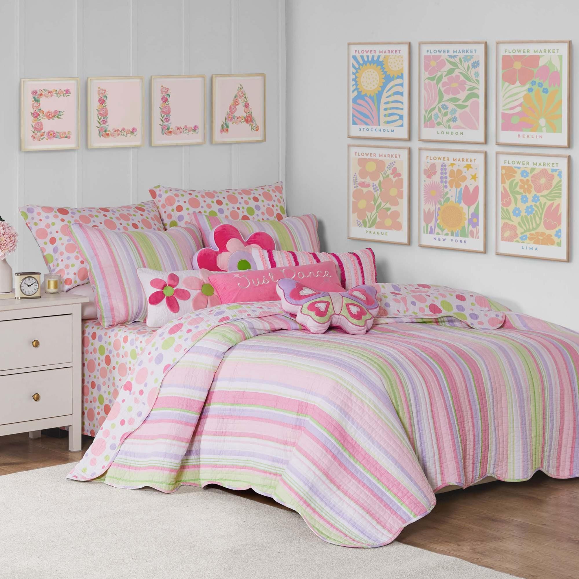 Levtex Merrill 2 Piece Twin Quilt Set in Pink Green and Purple NFM