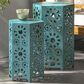 Hearth and Haven Eliana 2-Piece Outdoor Hexagon Metal Side Table Set with Sunburst Cut Out Design in Teal, , large