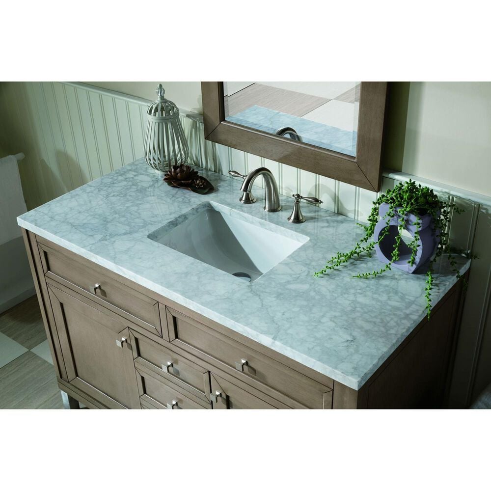 James Martin Vanities Chicago 48&quot; Single Bathroom Vanity in Whitewashed Walnut with 3 cm Carrara White Marble Top and Rectangular Sink, , large