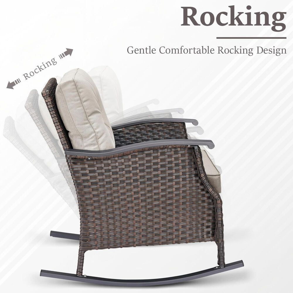 Sunwell Garden 3-Piece Patio Chat Set with Two Rocking Chair in Beige, , large