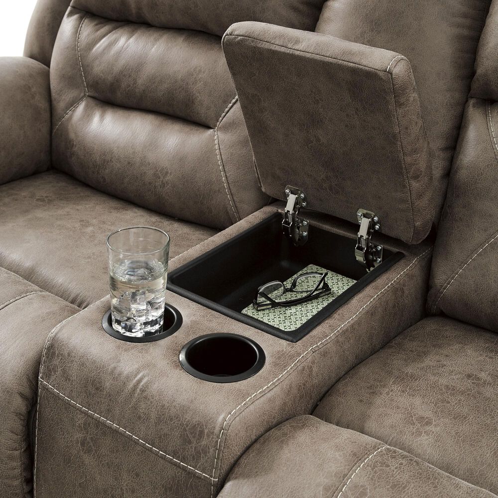 Ashley Stoneland Manual Double Reclining Loveseat with Console in Fossil, , large