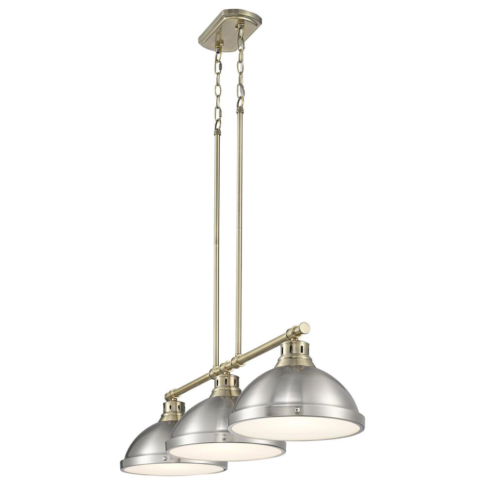 Golden Lighting Duncan 3-Light Pendant with Pewter Shade in Aged Brass, , large