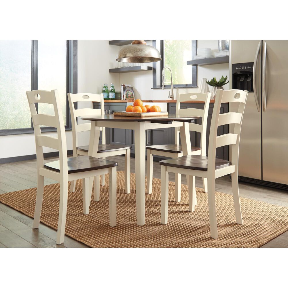 Ashley Woodanville Round Dining Table with 2 Drop Leaves in Cream and Brown - Table Only, , large