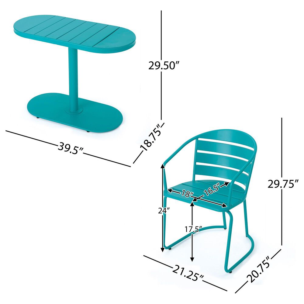 Hearth and Haven Santa Monica 3-Piece Outdoor Bistro Set in Teal, , large