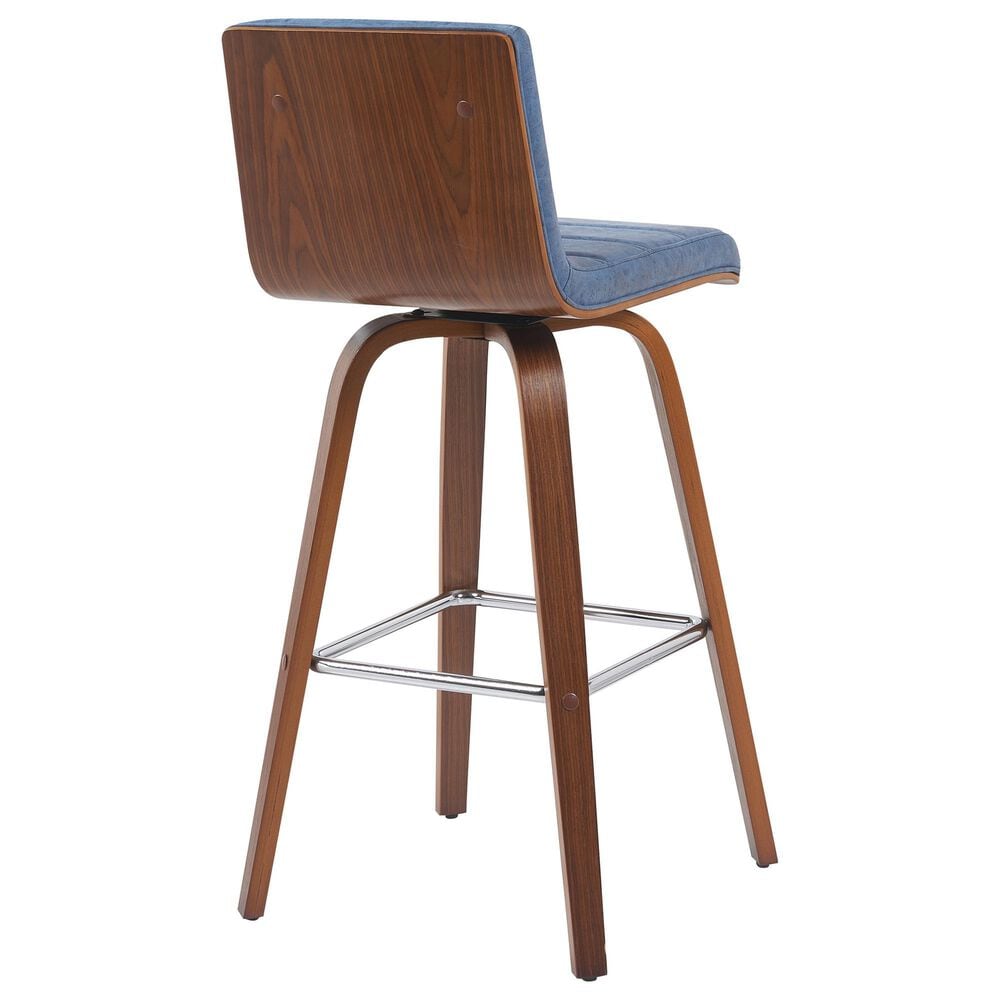 Armen Living Vienna Swivel Bar Height Stool with Vintage Blue Upholstery in Walnut, , large