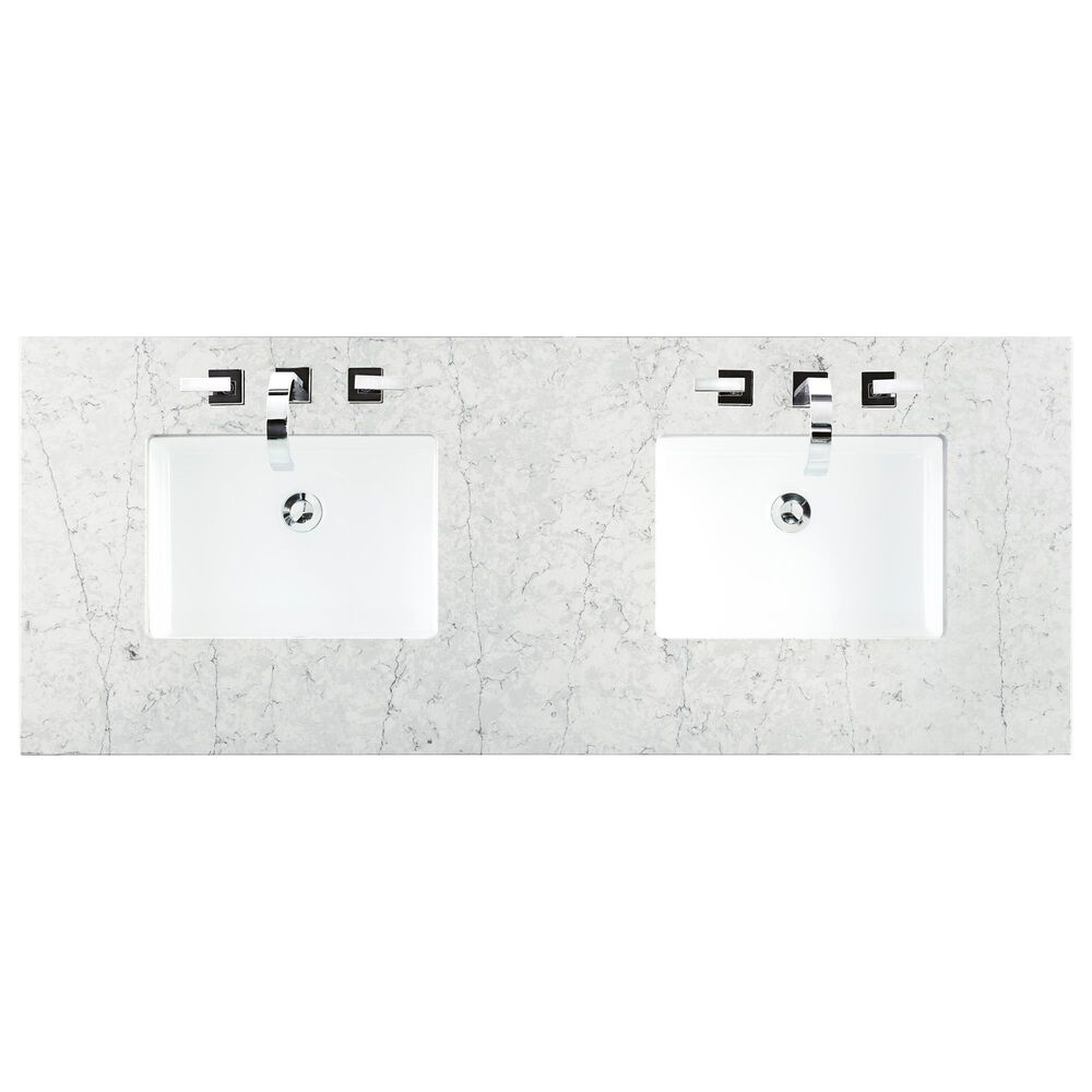 James Martin Vanities Breckenridge 60&quot; Double Bathroom Vanity in Bright White with 3 cm Eternal Jasmine Pearl Quartz Top and Rectangular Sinks, , large