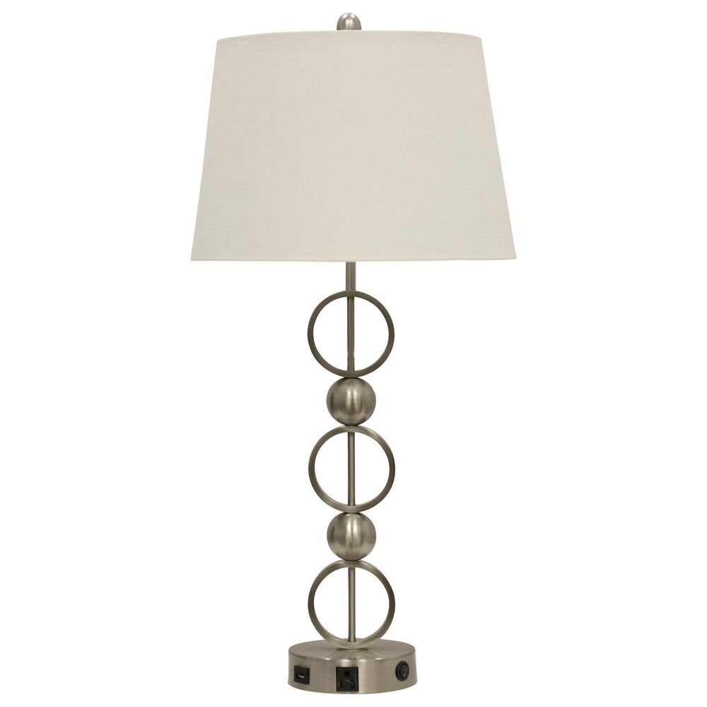 Flair Industries Table Lamp with Convenience Outlet USB Port in Brushed Steel, , large