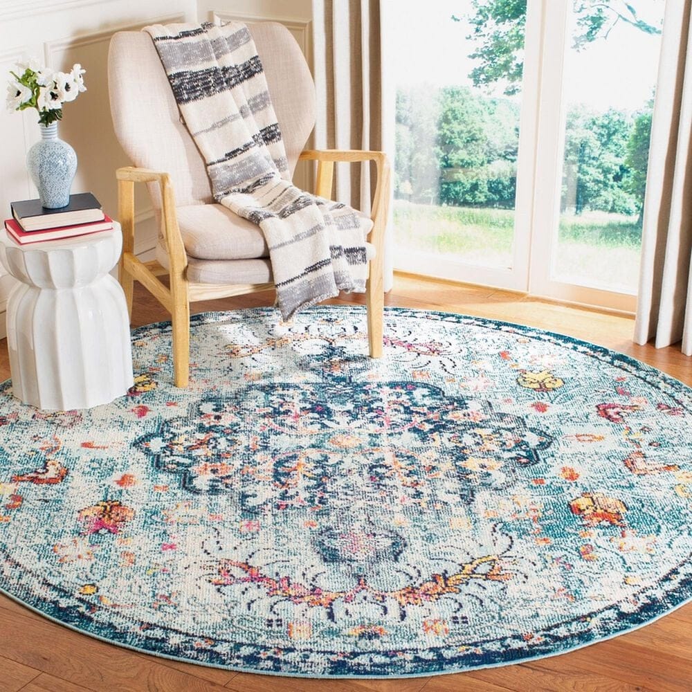 Safavieh Madison MAD447K 5&#39; Round Navy and Light Blue Area Rug, , large
