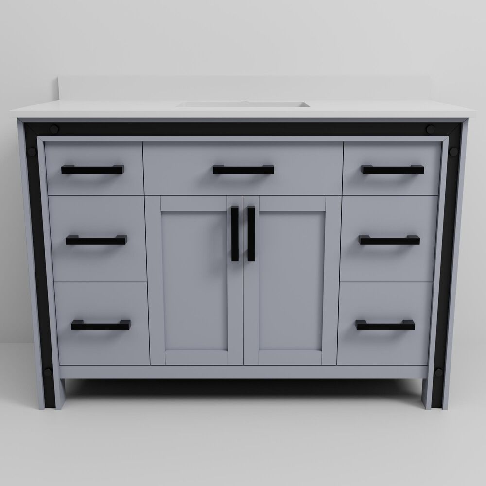 Lexora Home Ziva 48&quot; Single Bathroom Vanity in Dark Grey with 2 cm White Cultured Marble Top and Rectangular Sink, , large