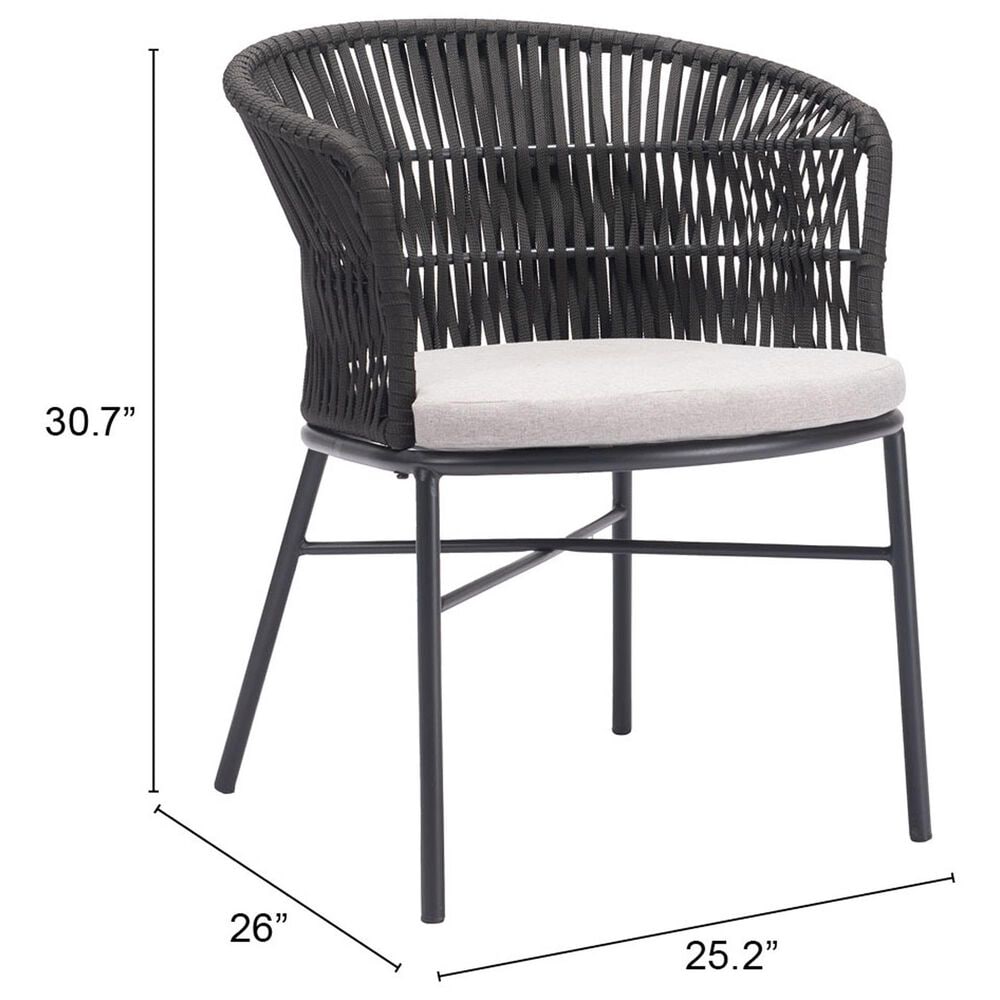 Zuo Modern Freycinet Outdoor Dining Chair with Black Back in Gray (Set of 2), , large