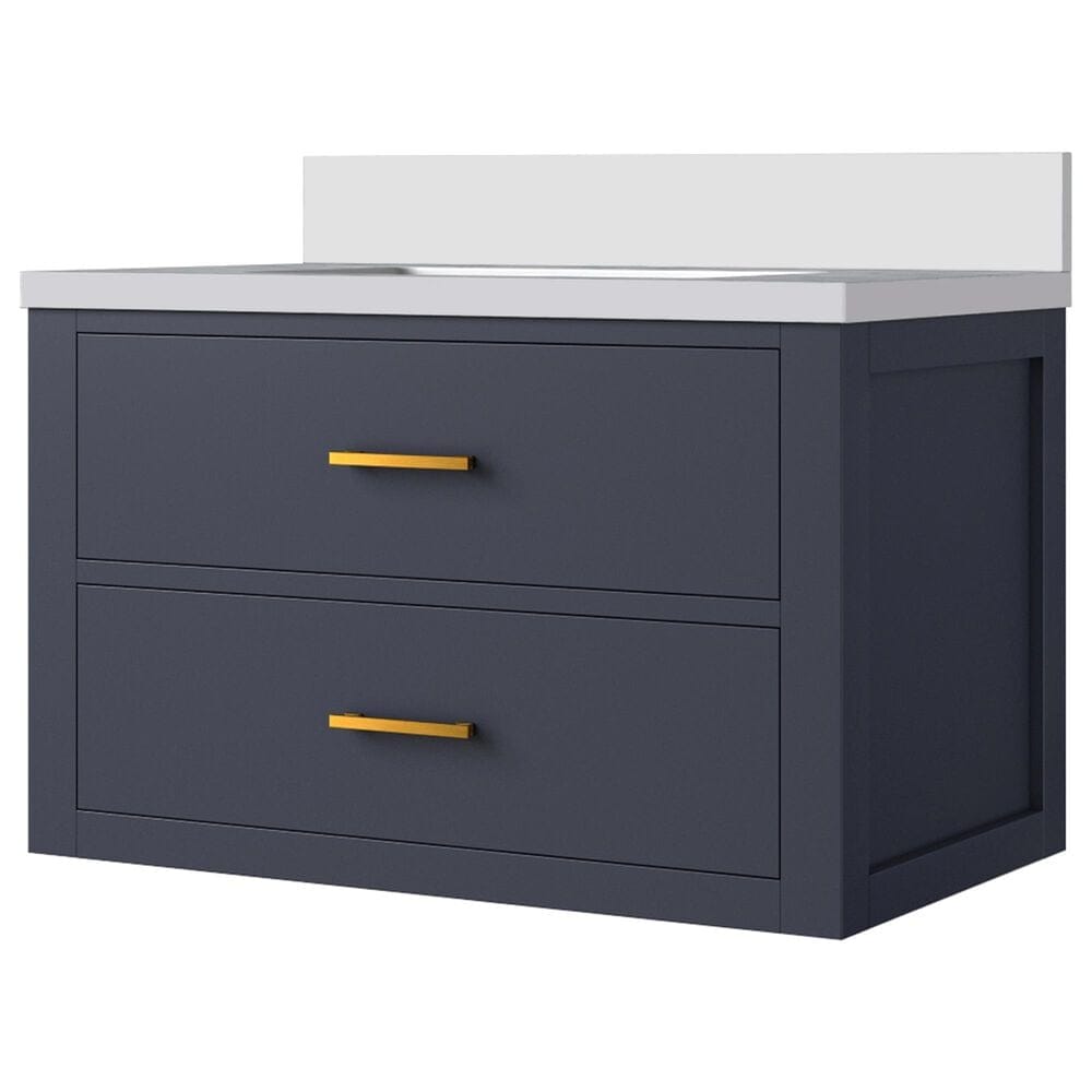 Lexora Home Castor 30" Single Bathroom Vanity in Blue with 2 cm White Quartz Top and Rectangular Sink, , large