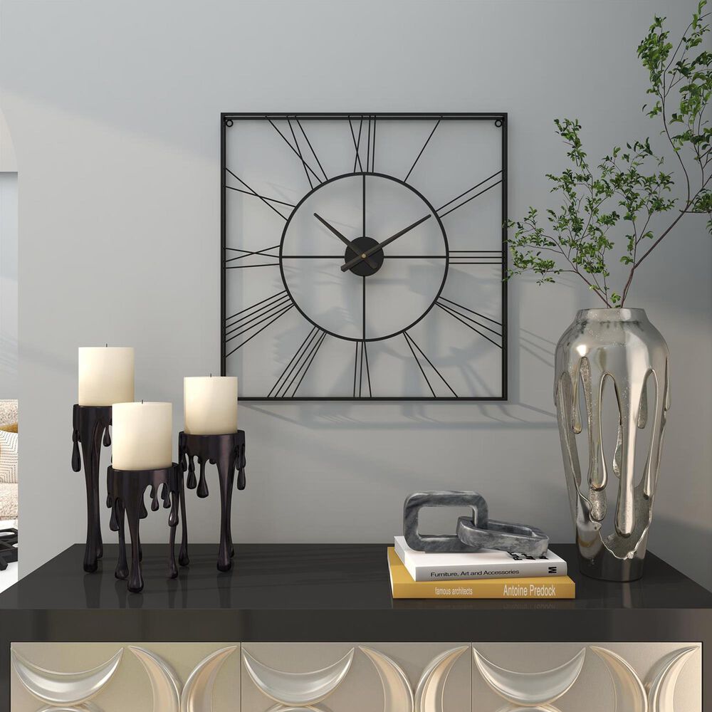 Maple and Jade Open Frame Square Decorative Wall Clock in Matte Black, , large