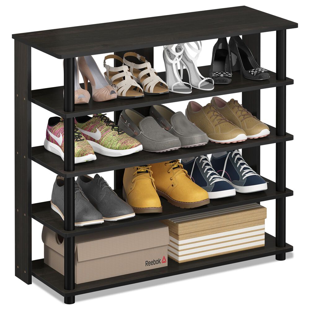 HOMLUX 5-Tier Shoe Rack in Espresso and Black, , large