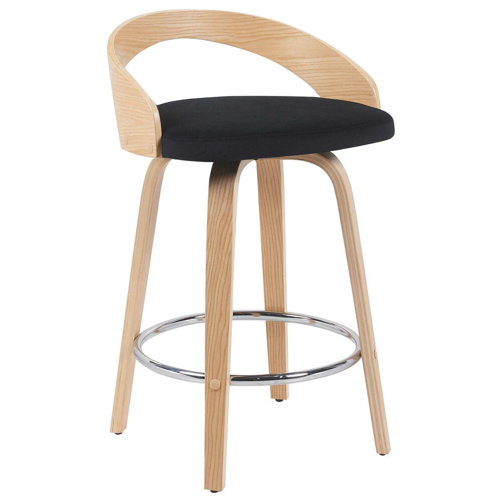 Armen Living Sonia Swivel Counter Height Stool with Black Upholstery in Oak, , large