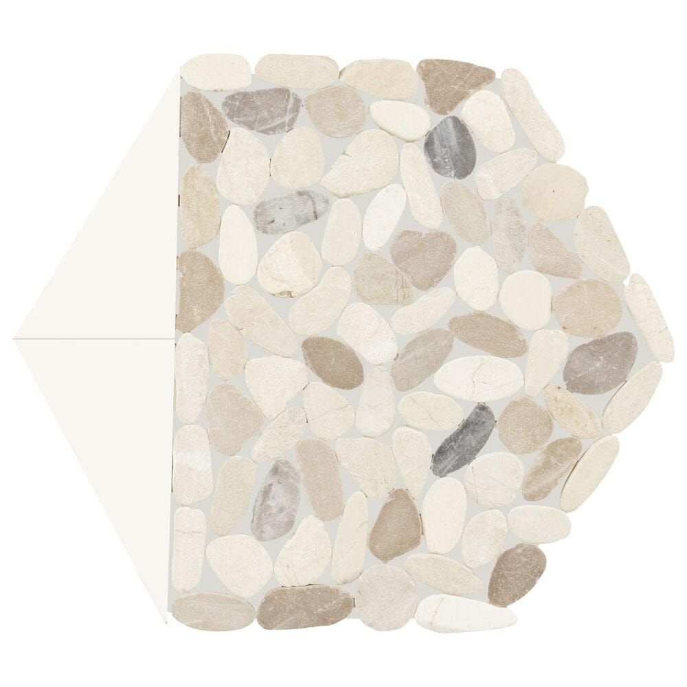 Dal-Tile Pebble Oasis Seashell 12&quot; x 10&quot; Tri-Hexagon Natural Stone Mosaic Sheet, , large
