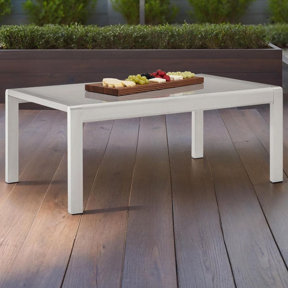 Linon Home Decor Karah Outdoor Anodized Coffee Table in Grey, , large