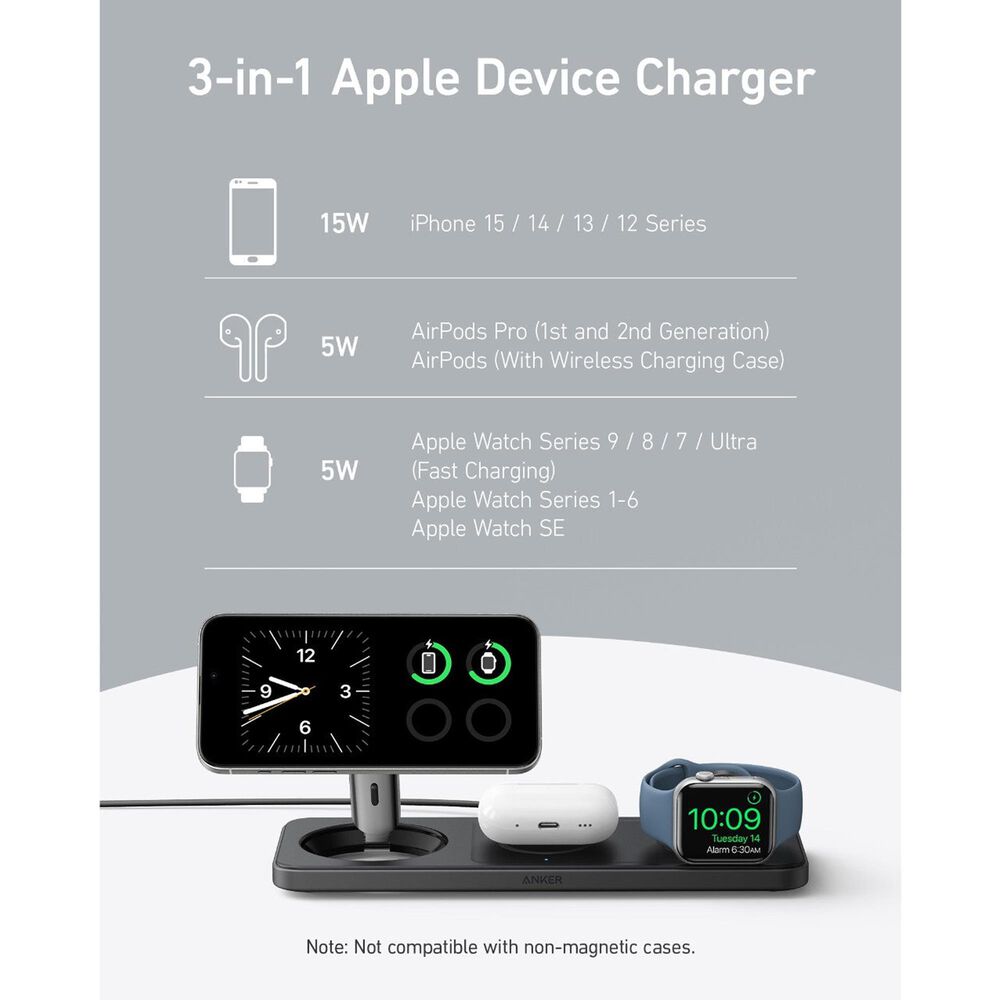 Anker MagGo Wireless Charging Station 3-in-1 Pad in Black, , large