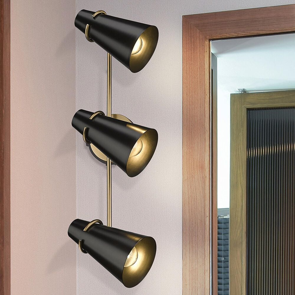 Golden Lighting Reeva 3-Light Bath Vanity with Matte Black Shade in Modern Brass, , large