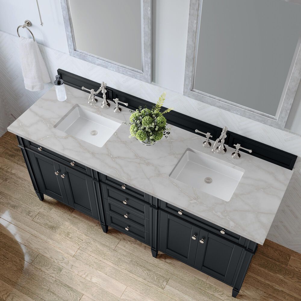 James Martin Vanities Brittany 72&quot; Double Bathroom Vanity in Black Onyx with 3 cm Victorian Silver Quartz Top and Rectangular Sinks, , large