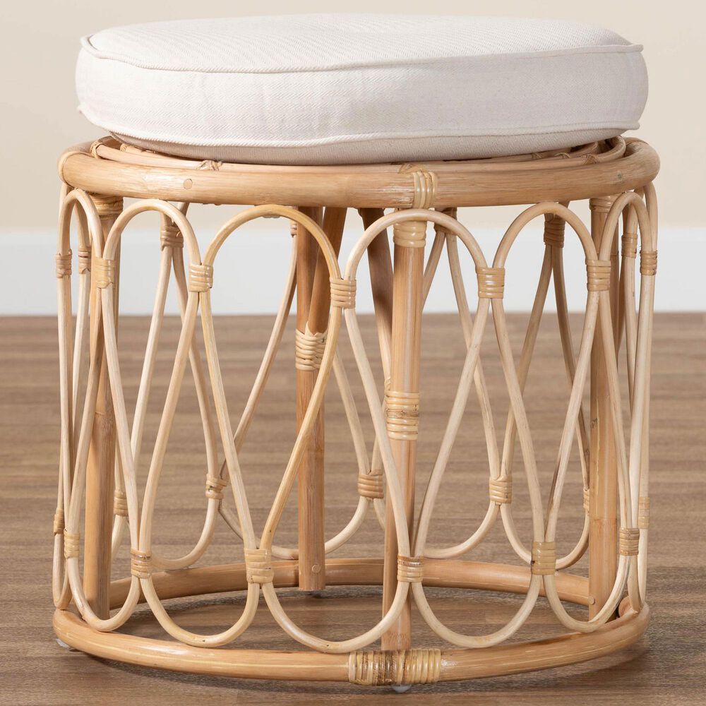 bali &amp; pari Hachiro Ottoman Footstool with Natural Rattan in White, , large