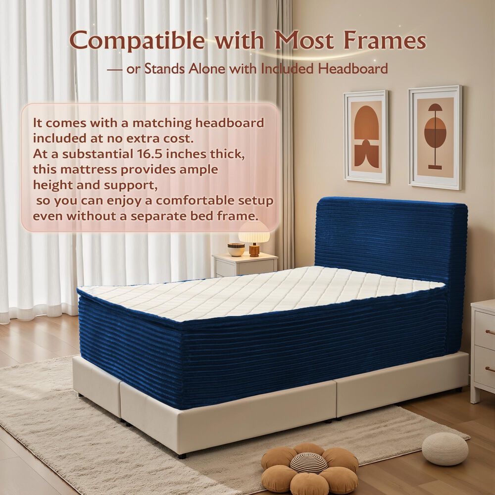 HOMLUX Plush Full Mattress with Blue Headboard, , large