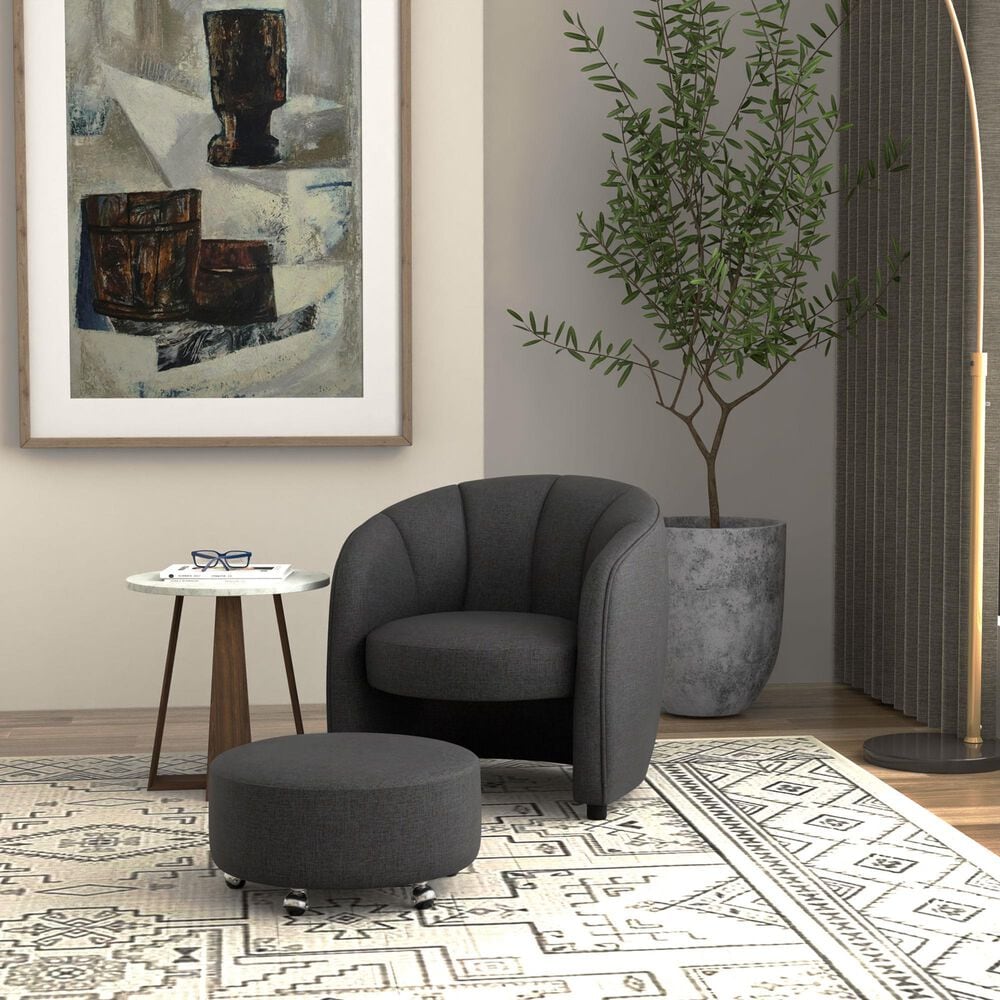 Golden Wave Furniture Elliot Accent Chair and Ottoman with Casters in Charcoal, , large