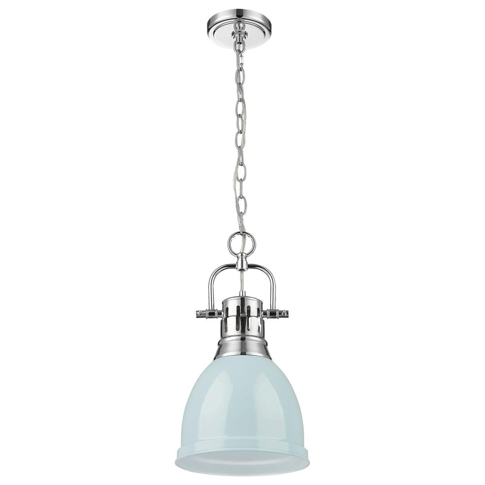 Golden Lighting Duncan 1-Light Small Pendant with Chain and Seafoam Shade in Chrome, , large