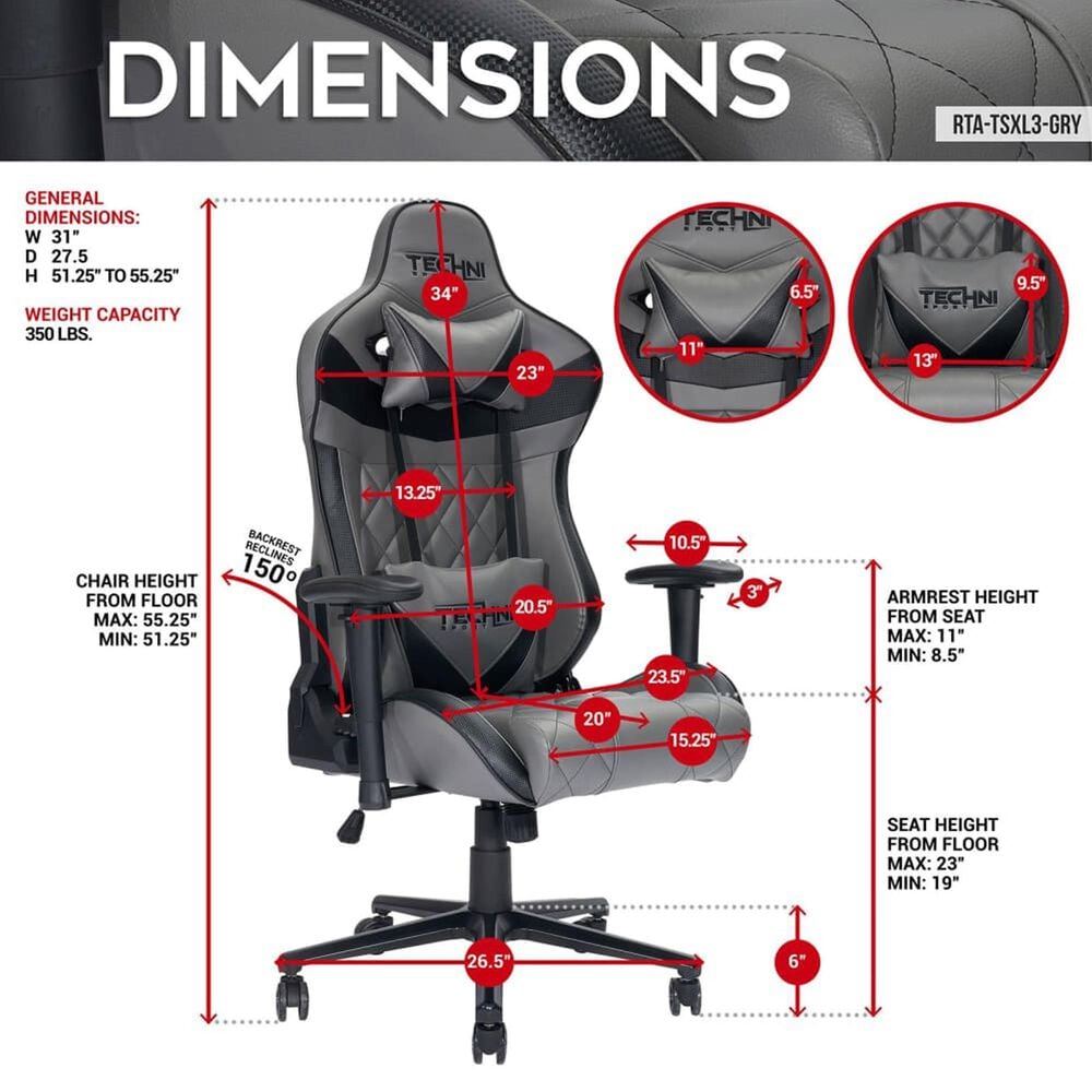 Techni Sport GamerXL Gaming Chair in Grey and Black, , large
