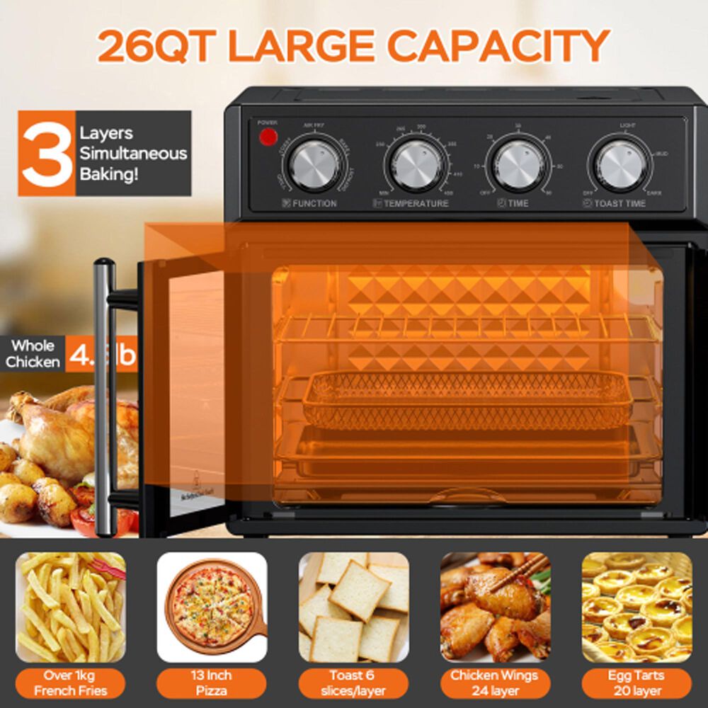 HOMLUX 26 Qt Air Fryer Toaster Oven in Black, , large