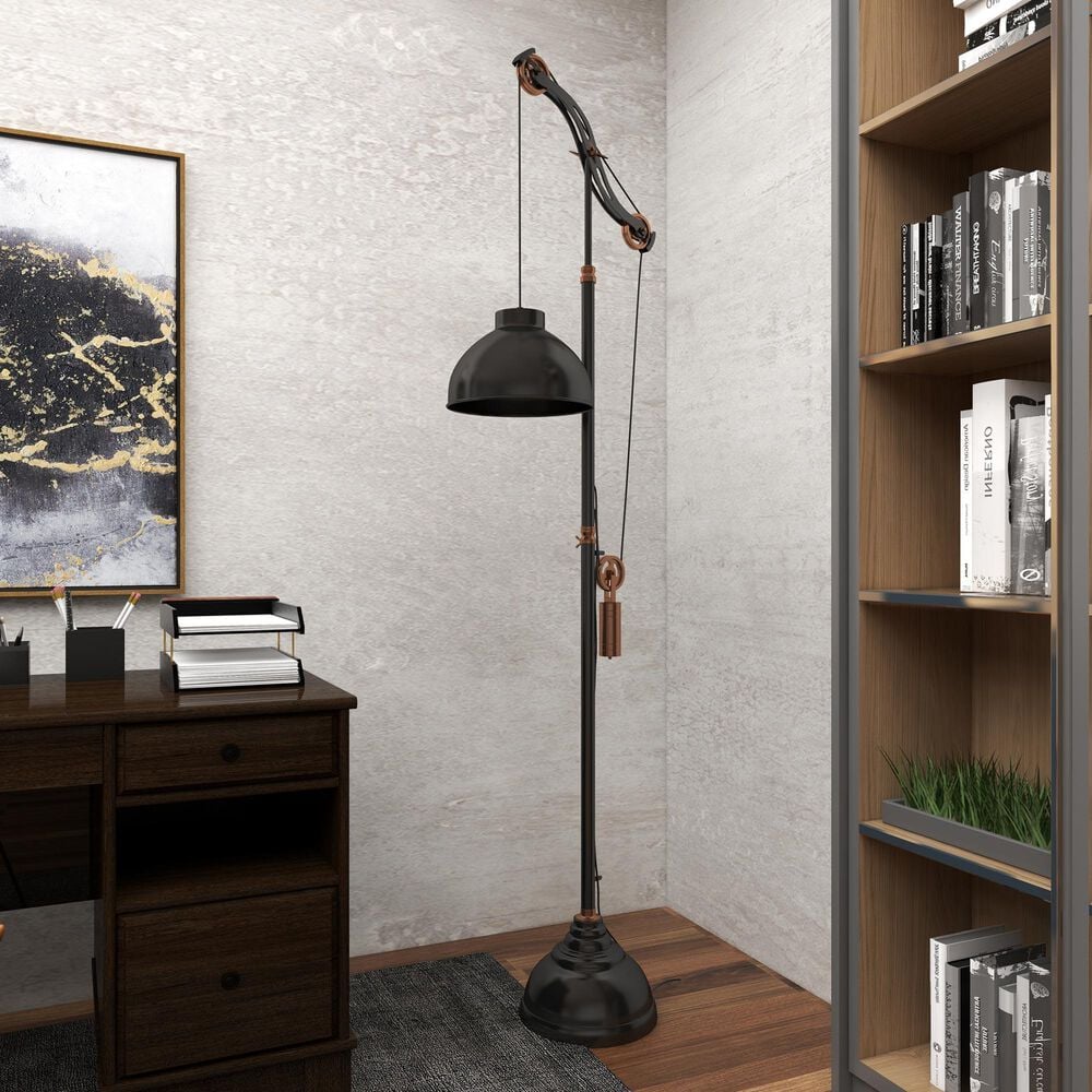 Maple and Jade Industrial Floor Lamp in Black and Copper, , large