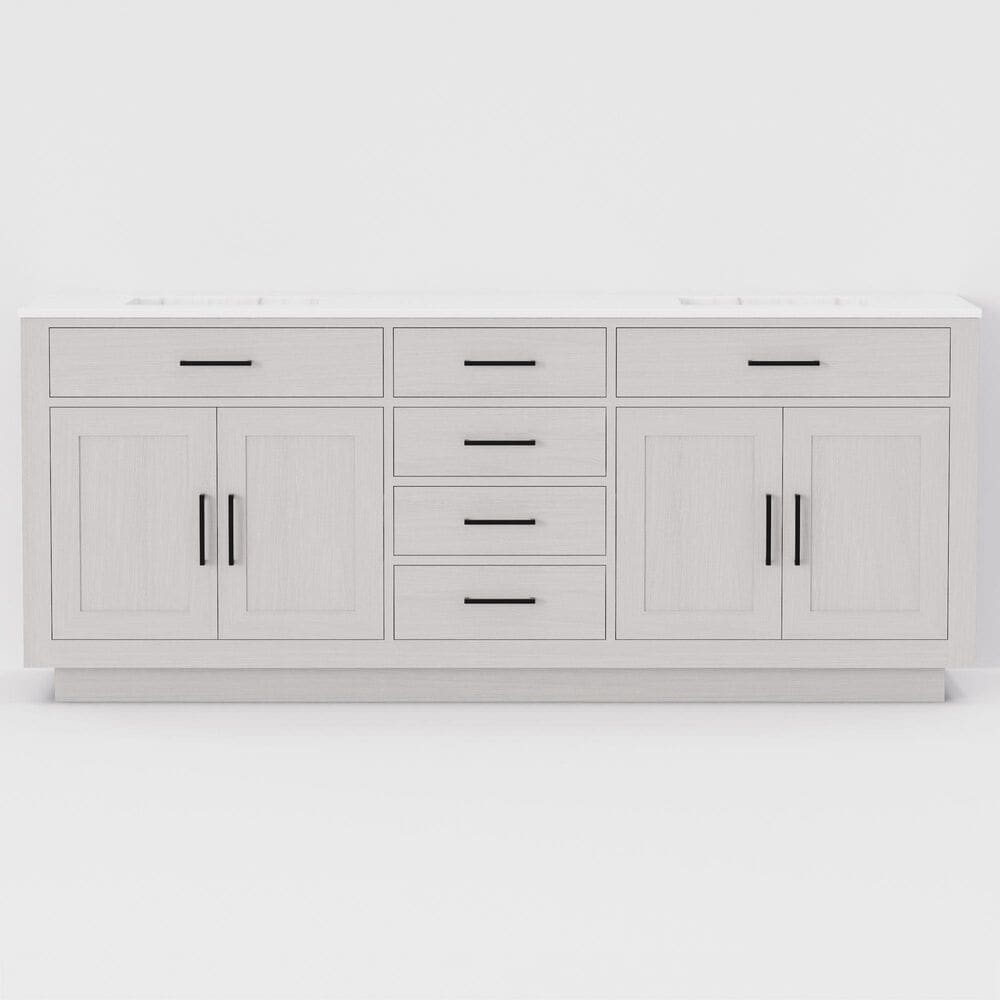 Lexora Home Abbey 80&quot; Double Bathroom Vanity in White Oak with 2 cm White Carrara Marble Top and Rectangular Sinks, , large