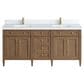 James Martin Brittany 72" Double Bathroom Vanity in Pecan with Single Hole 3 cm White Zeus Silestone Top and Rectangular Sinks, , large