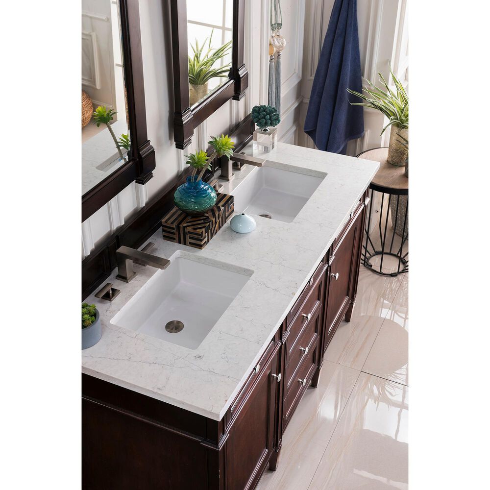 James Martin Vanities Brittany 60&quot; Double Bathroom Vanity in Burnished Mahogany with 3 cm Eternal Jasmine Pearl Quartz Top, , large