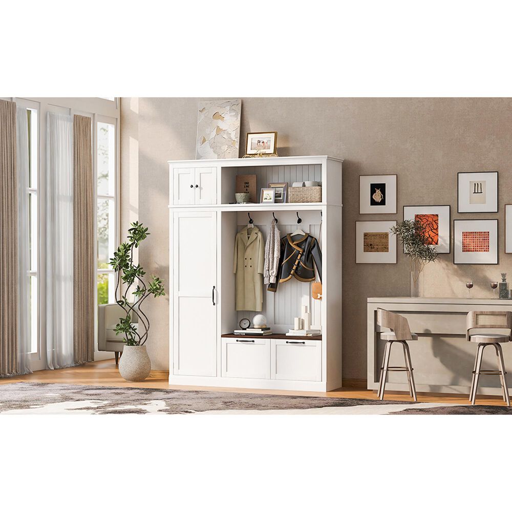 GigaCloud 3-in-1 Hall Tree with 2 Drawers and Seat Bench in White, , large